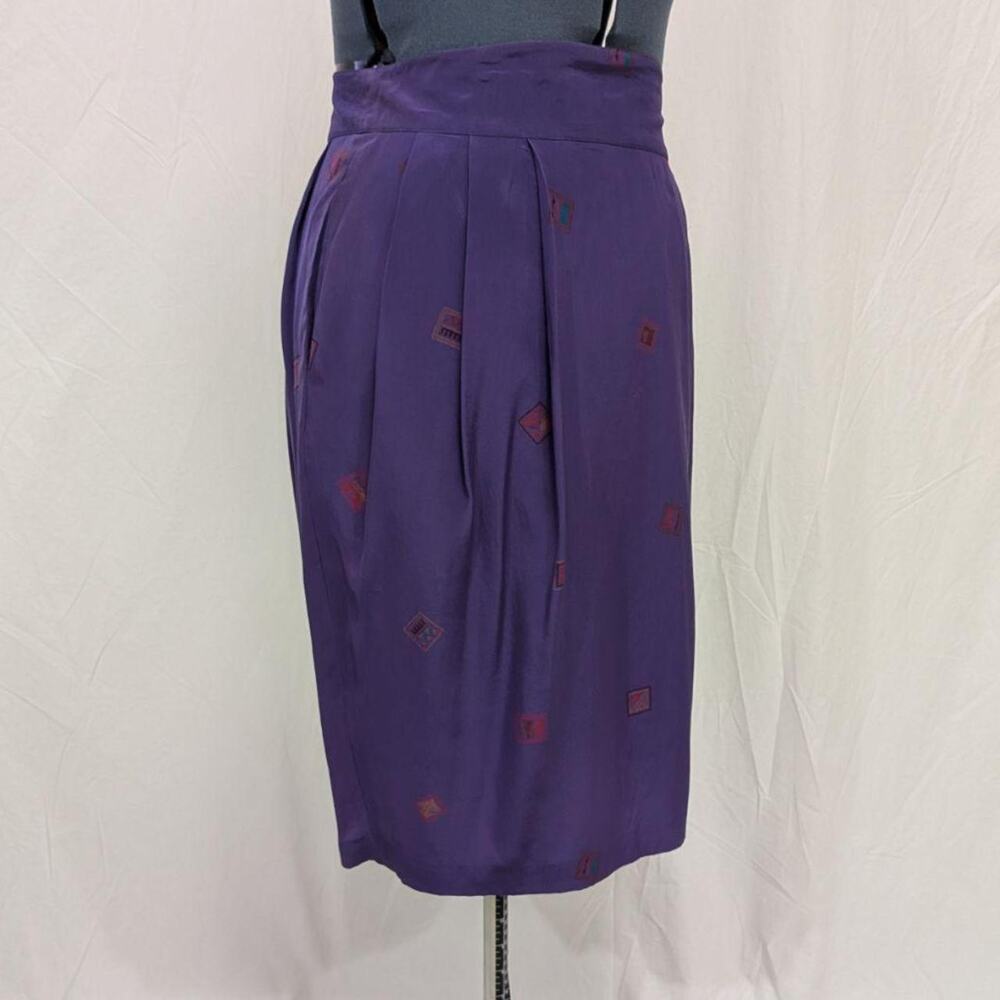 Linda Allard for Ellen Tracy purple 100% silk pleated midi skirt, size 12 